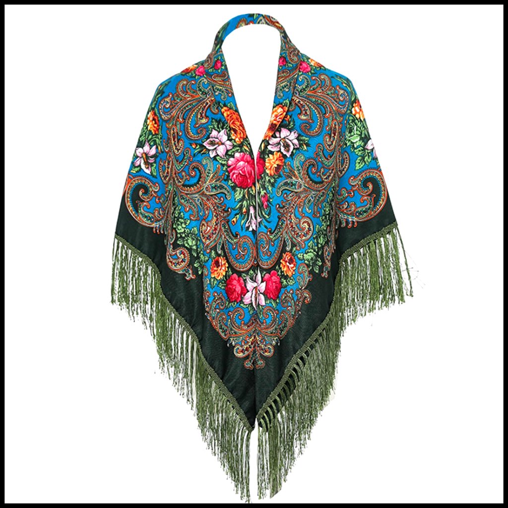 Oversized Square Scarf Shawl Wrap Tassel Fringe Boho Chic Russian Style